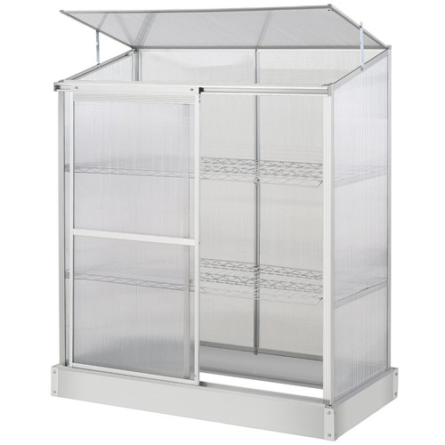 Gewächshaus Silber 3 Ebenen Aluminium & Polycarbonat 129,5 x 58 x 140,5 cm - Bild 1 von 7