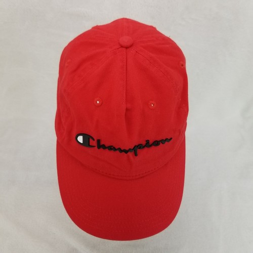 ✅Champion Adjustable OSFA Red Baseball Cap W/3D Script Logo Strapback Hat ✅HOLE* - Picture 4 of 11