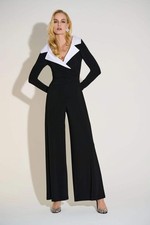Joseph Ribkoff Black/Vanilla Ruched Wide Leg Jumpsuit 253705