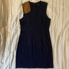 Ralph Lauren Dress Womens 10 Navy Blue Sheath Faux Leather Shoulder Sleeveless