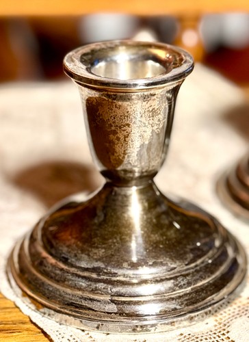 VINTAGE REVERE SILVERSMITHS STERLING SILVER PAIR WEIGHTED CANDLESTICK HOLDERS - Picture 6 of 9