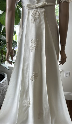 Vintage 50er Jahre Kurzarm Elfenbein Leinen Hochzeit Brautkleid mit Schleppe - Bild 11 von 22