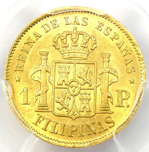 1868 Spain Philippines Gold Peso G1P Isabel Coin - Certified PCGS AU53 - Picture 5 of 5