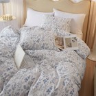 HighBuy Blue Floral Comforter Set Queen White Coquette Bedding Comforter Sets...