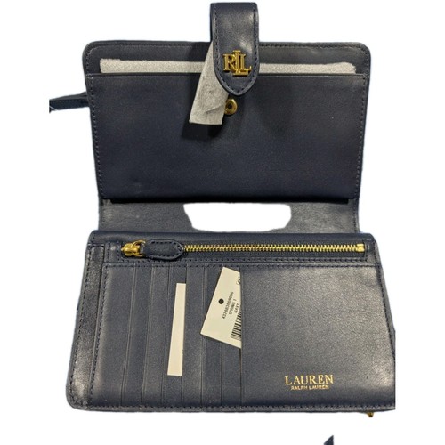 Ralph Lauren Crosshatch Leather tech Wristlet Navy Blue - Picture 3 of 4