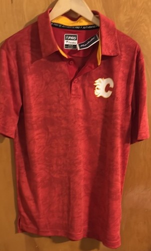 Camisa polo Calgary Flames para hombre fanáticos medianos