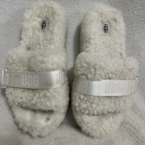 Scarpe pantofole UGG FLUFFITA soffici bianche avorio PIATTAFORMA GROSSA SLIDE sulla TAGLIA 7 - Foto 3 di 16