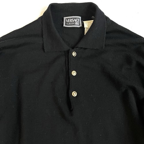 Suéter Polo Tejido Lana Vintage Gianni Versace V2 Para Hombres Talla L Negro Botón Medusa - Imagen 3 de 7
