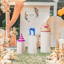 Cylinder Stands for Party 3Pcs White Cylinder Pedestal Stand for Wedding , Bi...