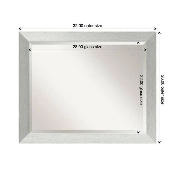 Amanti Art Brushed Sterling Silver 32X26" Metalic Rect. Bathroom Mirror (28A) - Image 2 of 2
