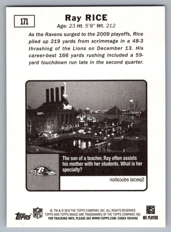 2010 Topps Magic Mini Ray Rice Baltimore Ravens #171 - Image 2 of 2