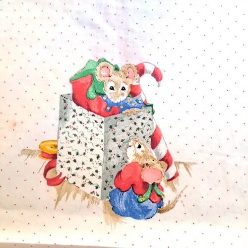Vintage Cranston Weihnachten Baumwollstoff 1 Yd X44 Mistelzweig Mäuse Patchwork Quilten - Bild 6 von 8