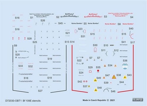 MESSERSCHMITT BF 109E 109 E SCHABLONEN 1/72 DECALS AUS EDUARD KIT - ca. 91x67 mm