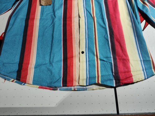 Manly Shirt Mens 3XL Teal Red Western Snap Serape Stripe Long Sleeve Linen Blend - Picture 14 of 21