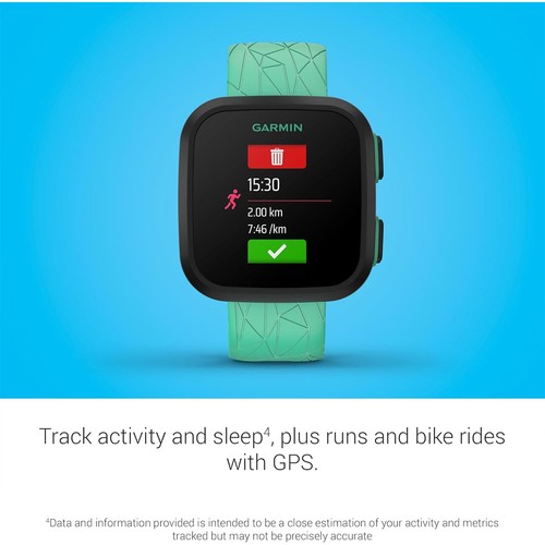 Garmin Bounce Kids Smartwatch, Green Burst w/ Sling Backpack + 2 Yr Warranty Kit - Photo 9 sur 12