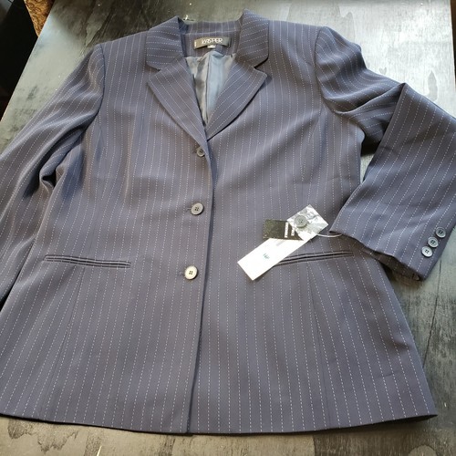 Kasper Womens Pinstripe Blazer Jacket Size 16P Classic Work Office 80s Vibes - Picture 14 of 15