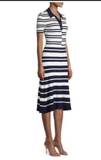 MILLY Striped Polo Midi Dress, Fit&Flare Buttons, StrechyNavy White,NWOT Size M