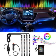 Car Interior LED Light RGB 7 Color Changing 4 Strips 72LEDs Music Decorative