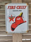 VINTAGE OLD TEXACO FIRE CHIEF GASOLINE PORCELAIN GAS STATION PUMP SIGN 12" x 16"
