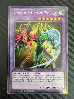 YuGiOh Elemental HERO Flame Wingman SGX1-ENA21 1st Ed Secret Rare NM