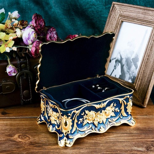 Exquisite 2-Layer Vintage Trinket Box with Durable Blue Velvet - Home Decor - Picture 10 of 11