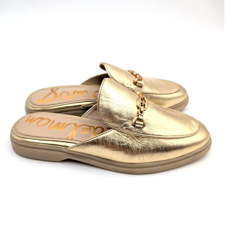 Sam Edelman Kira Slip On Mule Mujer Logo Cuero Dorado Talla US7.5M EU38 Foto 3 de 4