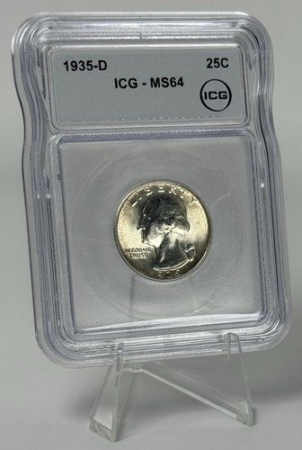 1935-D Washington Silver Quarter MS64 ICG BU D/D RPM 9/9 Micro W Brilliant UNC - Picture 1 of 11