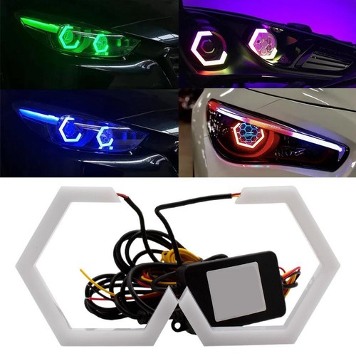 Hexagon Angel Eyes RGB APP Control Halo Rings Retrofit 69mm-89mm◇ Headlight T7Z1 - Picture 4 of 17