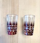 SINOZAKI GLASS CRAFTS Edo Kiriko Circle with Fish Roe Pattern Pair Set Red