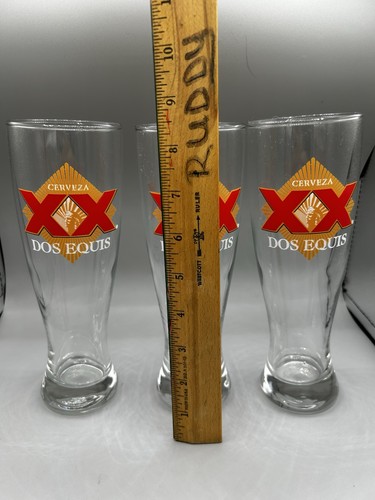 Bicchieri alti vintage birra Dos Equis XX Cerveza 3 gialli e rossi - Foto 2 di 3