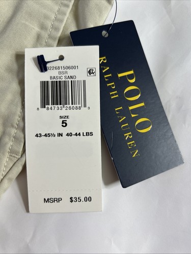 Polo Ralph Lauren Boys Shorts Khaki Flat Front 6”inseam Sz 5 Adj Waist - Picture 2 of 15