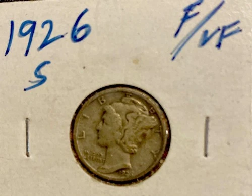 1926-S Mercury Silver Dime VF E234 URM