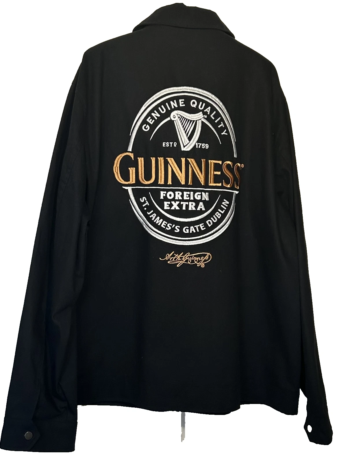 Guinness men zippered Jacket Black size 3XL double sided Embroidered Logo New