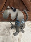 Garden Dog W/welcome Sign Scrap Metal Blue Plastic W/blue Glass Eyes Art Deco
