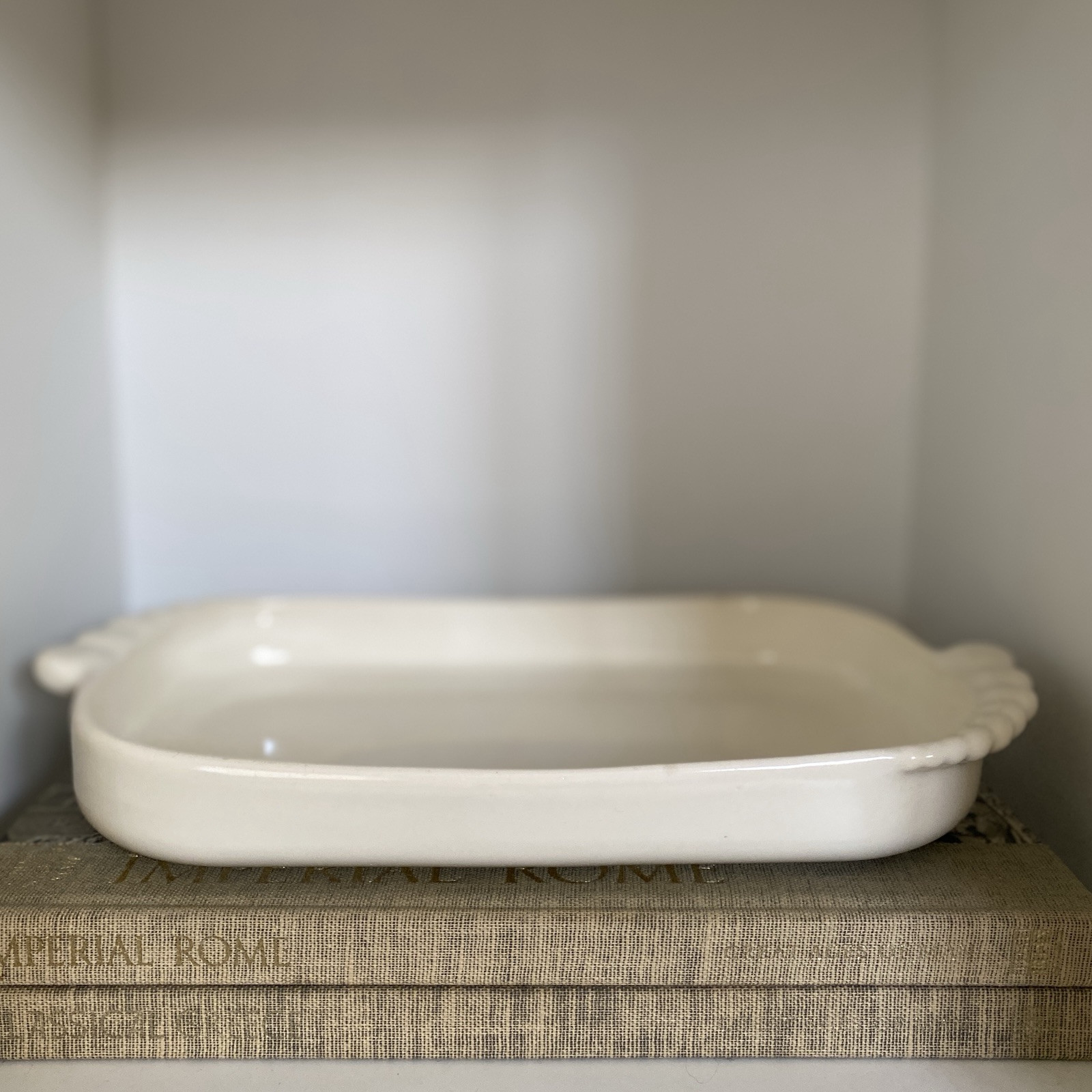 Vintage Mid Century Off White Ceramic Tray with Bubble Pattern Handles