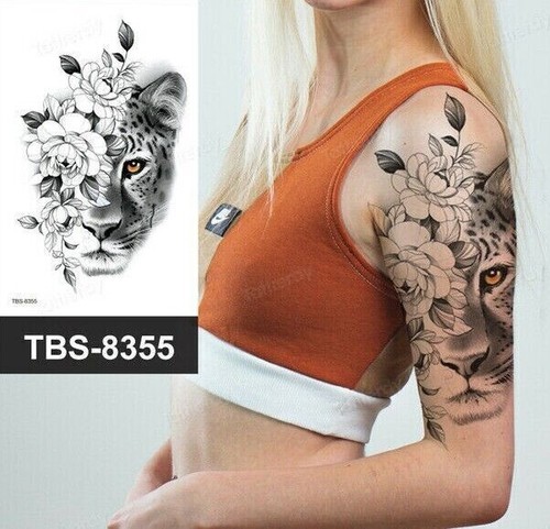 Lioness lion Womens Temporary Tattoo Fake Sticker tattoos Arm Cat Waterproof - Picture 2 of 8