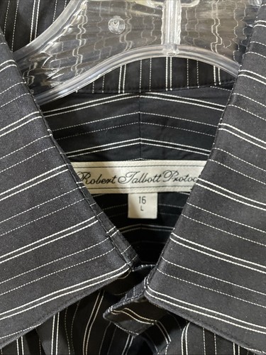 Robert Talbot Protocol Mens 16 Large Dress Tuxedo Shirt French Cuff Black Stripe - Picture 3 of 14