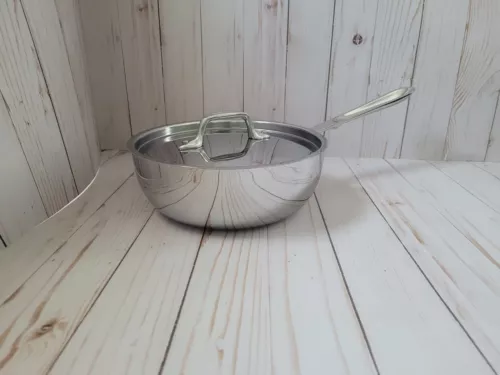 New All Clad 2 qt D3 Polished 3-ply Stainless Steel Saucier w/ Lid in Retail Box