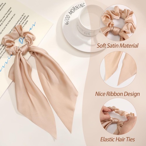 6 PCS Bow Silk Scrunchies, Hair Ties with Bows, Hair Scrunchies Long Multicolor - Picture 3 of 7