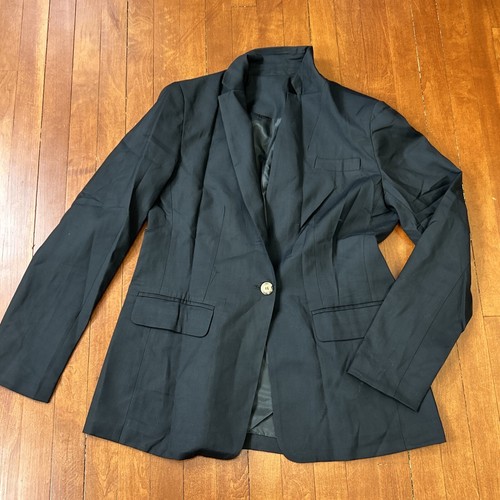 Damen Medium Schwarz Langarm Blazer Stehkragen Business Schulterpolster - Bild 1 von 12