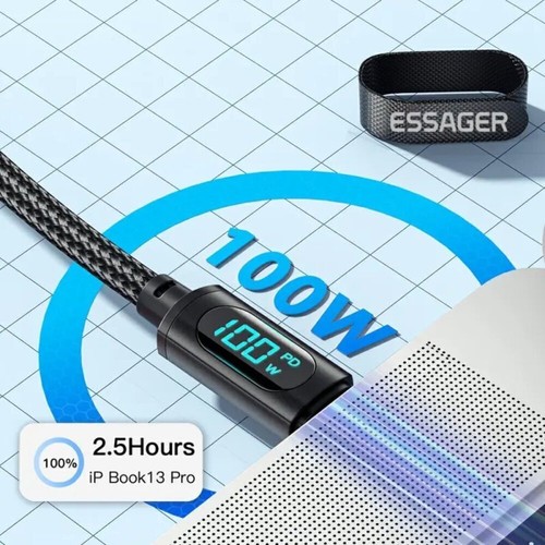 iPhone LED Display USB Type C to C Fast Charging Cable Samsung Charging Cable - 第 3/8 張圖片