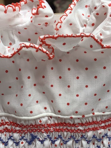 VTG Polly Flinders White With Red Polka Dots Smocked Dress size T-2 GC - Picture 4 of 10