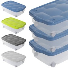 Contenitori Plastica Bassi Scatole Portaoggetti Multiuso con Rotelle Ruote 24 L