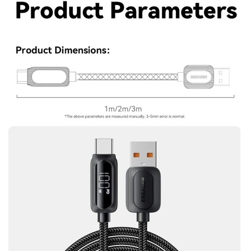 100w Super Fast USB Type-C Cable 3 m Charging Lead Phone Charger with Display - Picture 8 of 10
