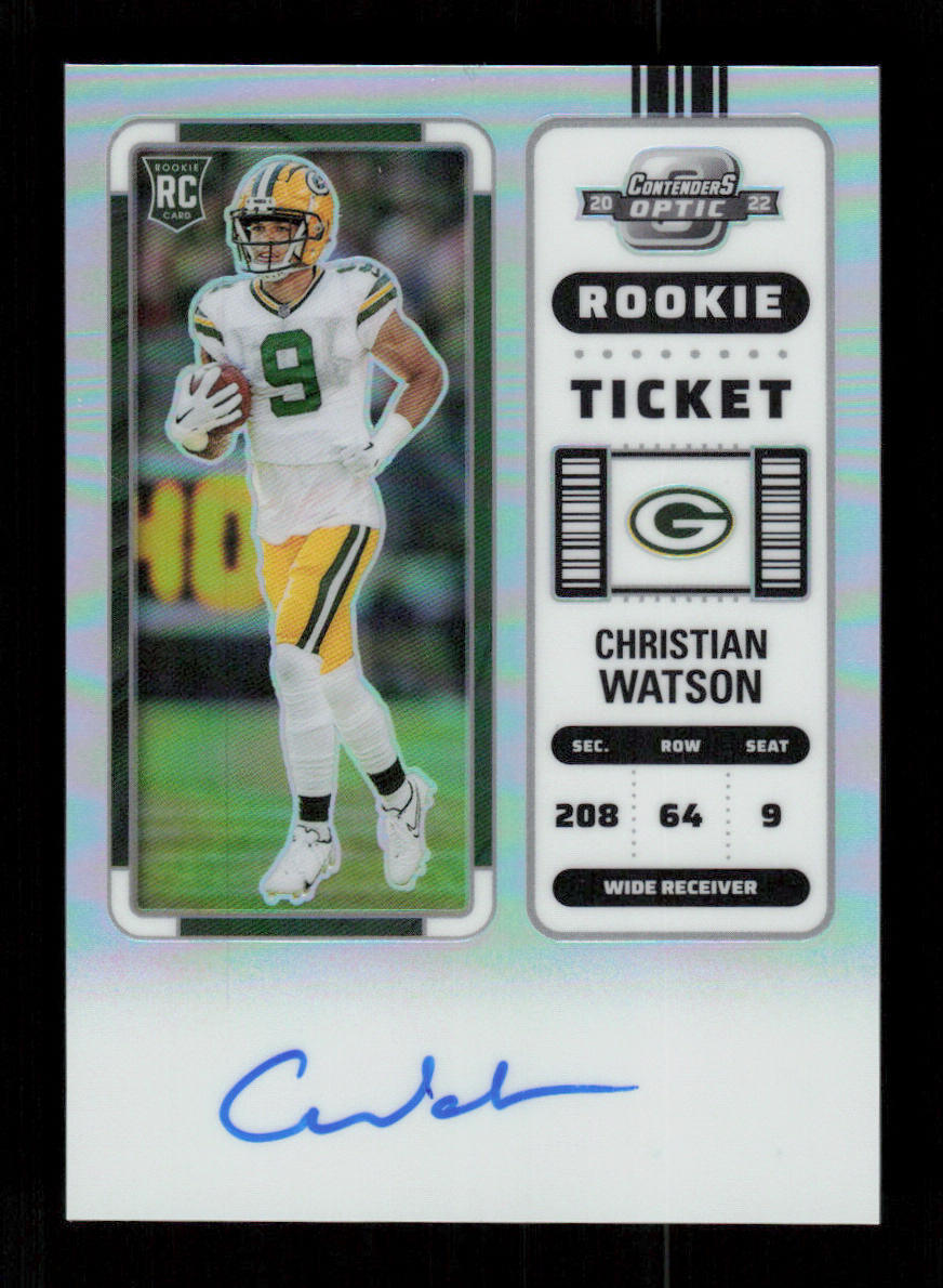 2022 Panini Contenders Optic #110 Christian Watson Silver Prizm RC Auto