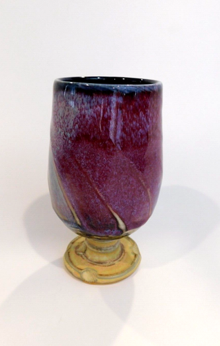 Hand Thrown Drip Glazed Pottery Stoneware Wine Water Goblet 5" 3/4 tall