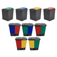 Image of Plastic Twin Pedal Bin & Recycle Recycling Rubbish Home Kitchen Office Dustbins
