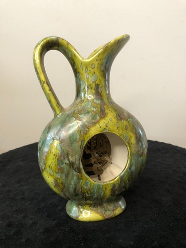 Vtg. Green Studio Pottery Jug Signed R.T. w/ Mercedes Gebr Hauser Clock Germany - Picture 4 of 11
