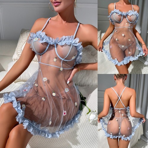 Sexy V Neck Women Lingerie See-through Mini Nightgown Underwear Babydoll Chemise - Picture 2 of 25