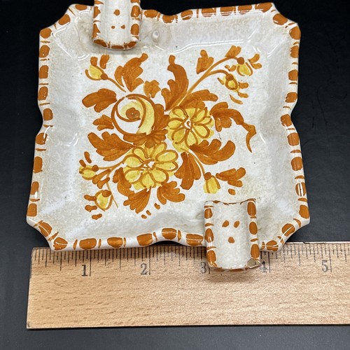 Made In Italy Pottery Ceramic Ashtray Vintage MCM Orange Yellow Square - Picture 7 of 7